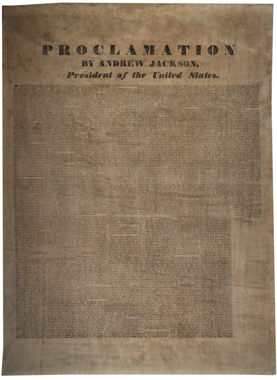 Andrew Jackson (1767-1845), az Egyesült Államok elnökének kiáltványa, 1832. december 10. alkotó: American School