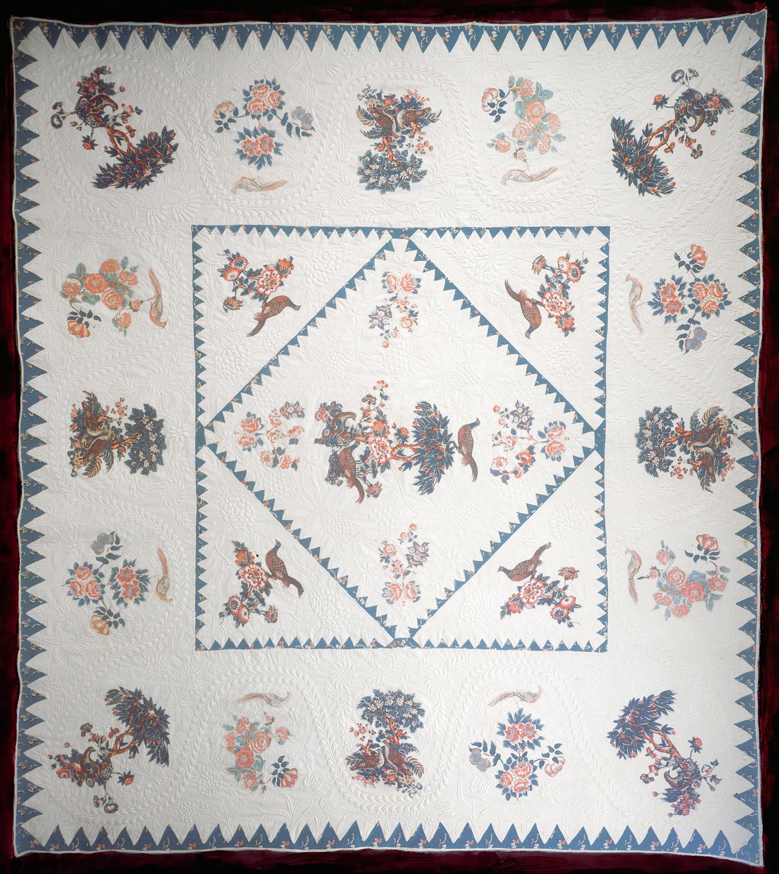 Broderie Perse paplan, 1800 körül (felhordott, nyomott pamut paplan alapon) alkotó: American School