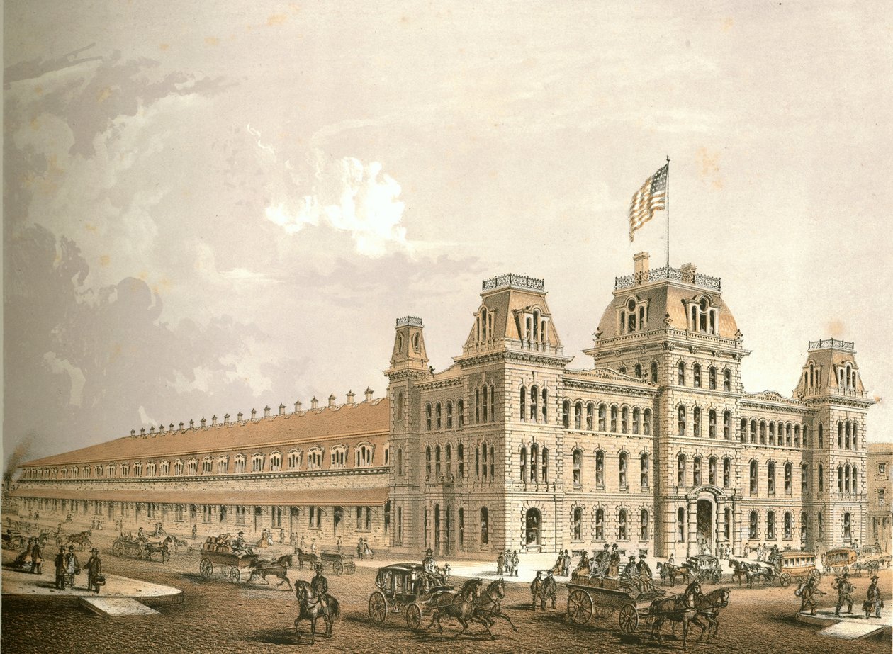 Railroad Depot, Chicago Illustrated, James W. Sheahan irodalmi leírásaival, Jevne & Almini, Chicago, 1866-67 alkotó: American School