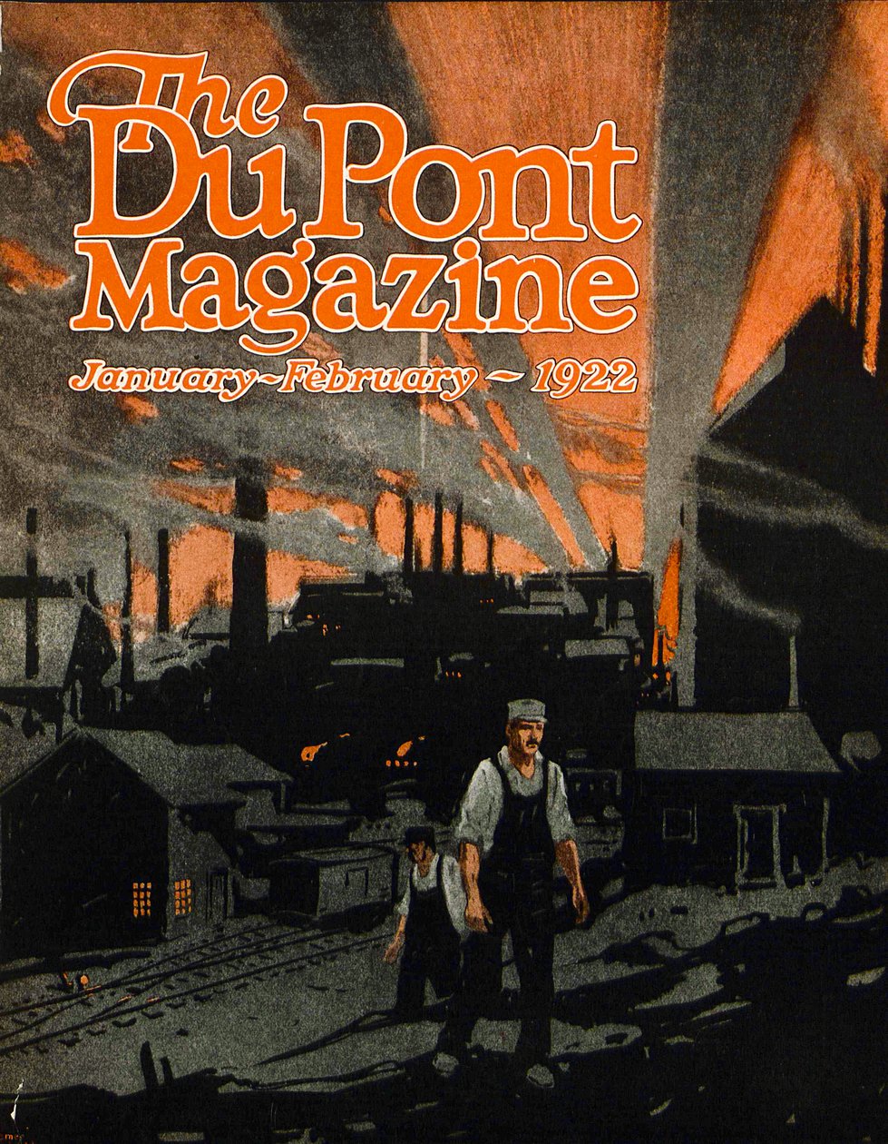 Vasúti híd megemelése dinamittal, a DuPont Magazin címlapja, 1922. január-február alkotó: American School