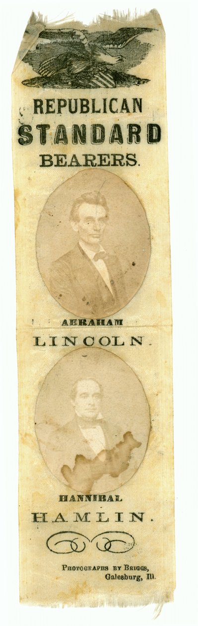 Republikánus szabványviselők, Abraham Lincoln és Hannibal Hamlin, 1860 (nyomtatott textil) alkotó: American School