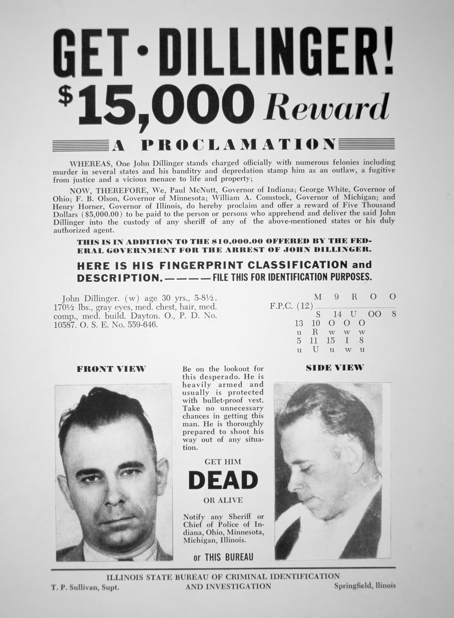 John Dillinger jutalomplakátja alkotó: American School