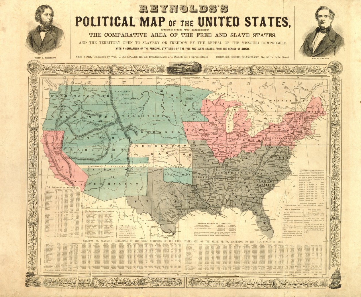 Reynoldss politikai térkép az Egyesült Államokról, 1850 körül alkotó: American School