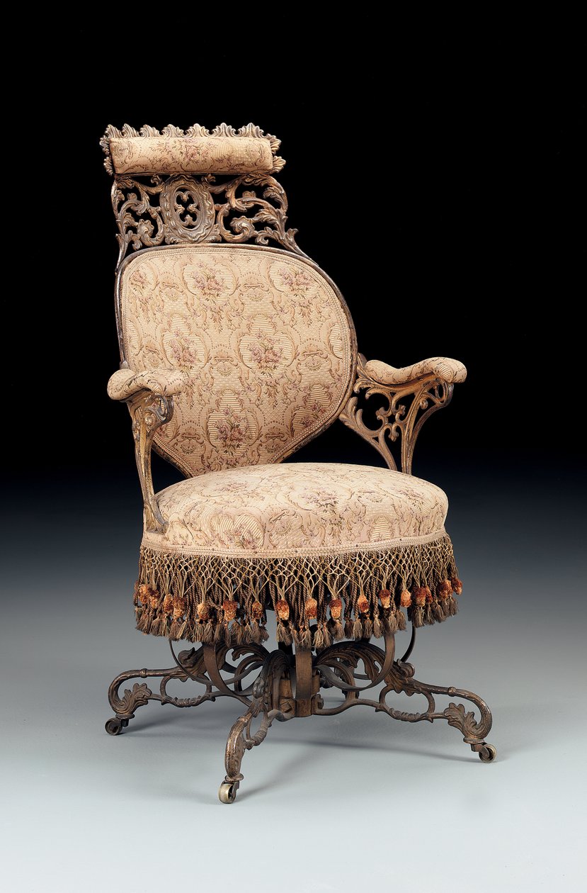 Rococo Revival festett és aranyozott öntöttvas centripetális fotel, az American Chair Company gyártmánya, New York, 1850 körül alkotó: American School