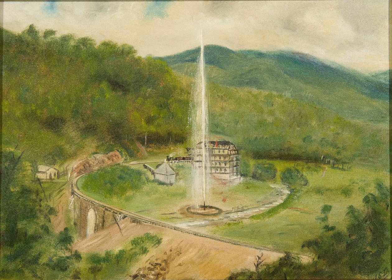 Round Knob Inn and the Fountain, 1882 körül (olaj a fedélzeten) alkotó: American School