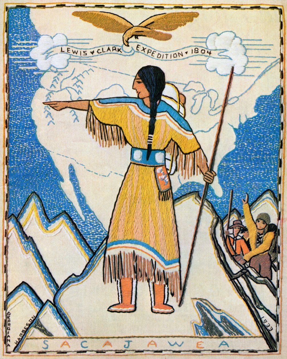 Sacajawea a Lewis és Clark expedíción alkotó: American School