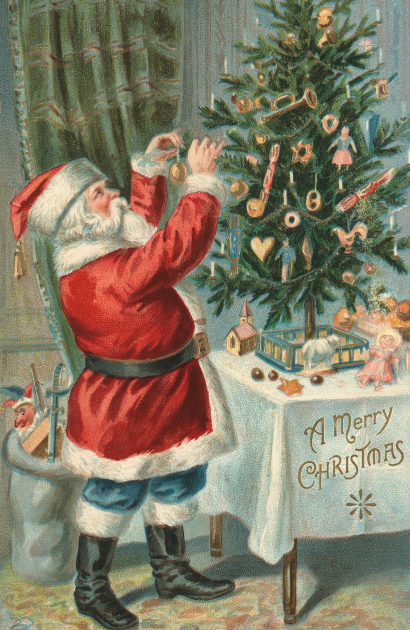 Mikulás karácsonyfát díszít alkotó: American School