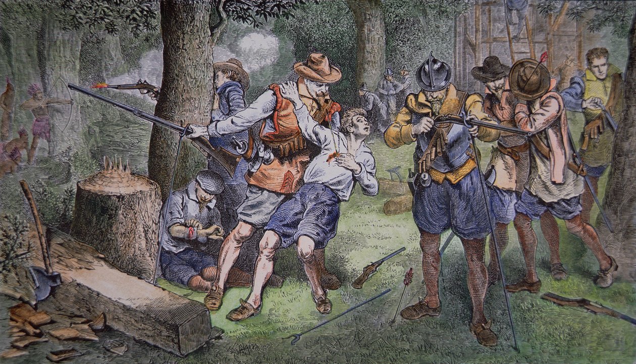 Jamestown, Virginia település 1607-ben (színes metszet) alkotó: American School