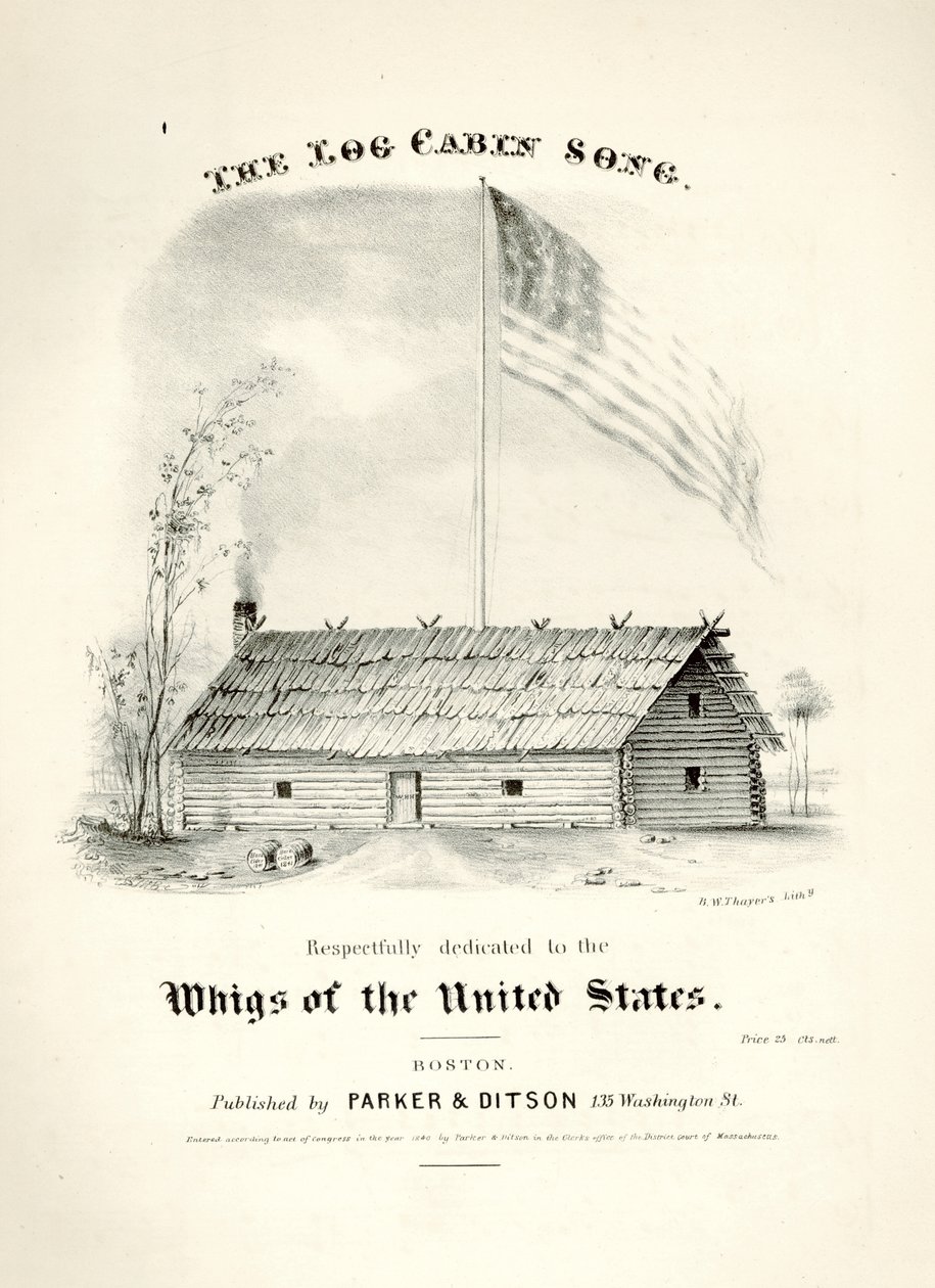 A The Log Cabin Song... kottaborítója, kiadó: Parker & Ditson, Boston, 1840 alkotó: American School