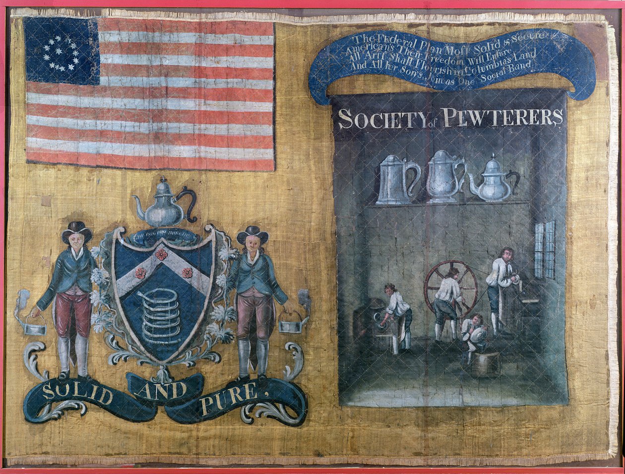 A New York-i ónászok társaságának selyem zászlója, a Szövetségi körmenetben, 1788. július 23-án (textil) alkotó: American School