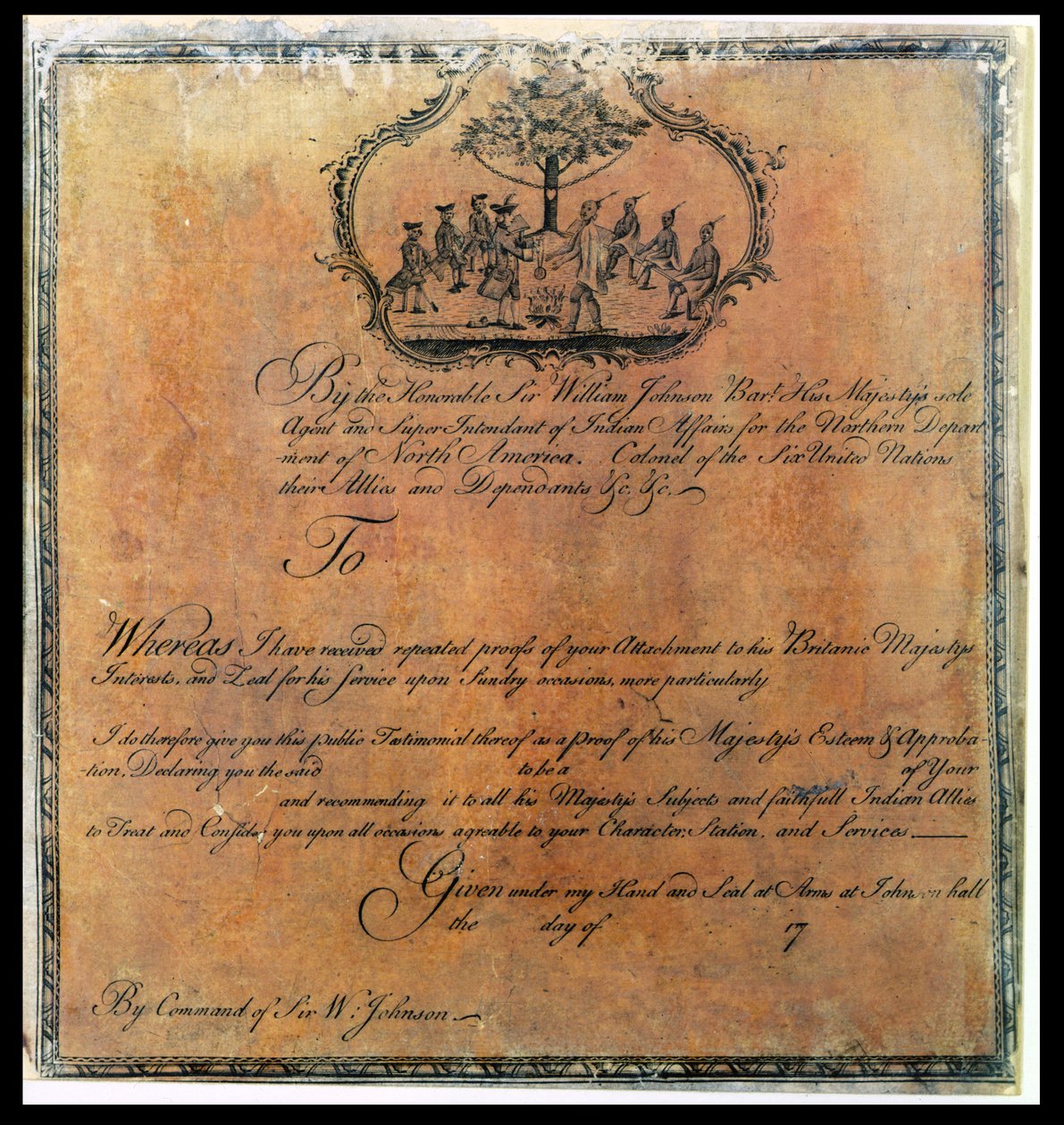 Sir William Johnsons (1715-74), indiai beszámoló, 1770 körül (lásd még: 192704) alkotó: American School