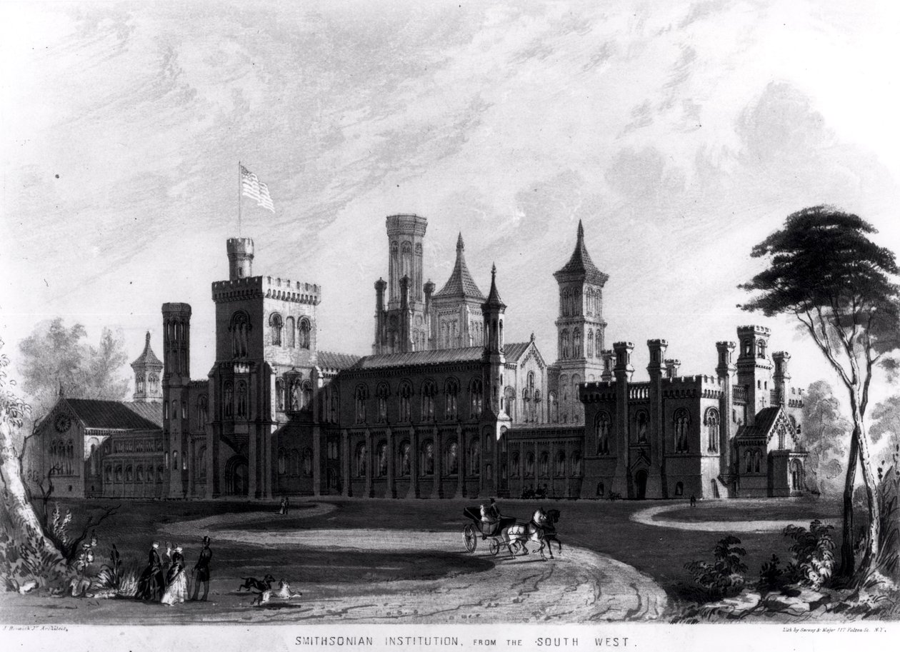 Smithsonian Intézet délnyugatról, Robert D. Owen „Hints on Public Architecture” című művéből, Sarony und Major metszet, 1849 alkotó: American School