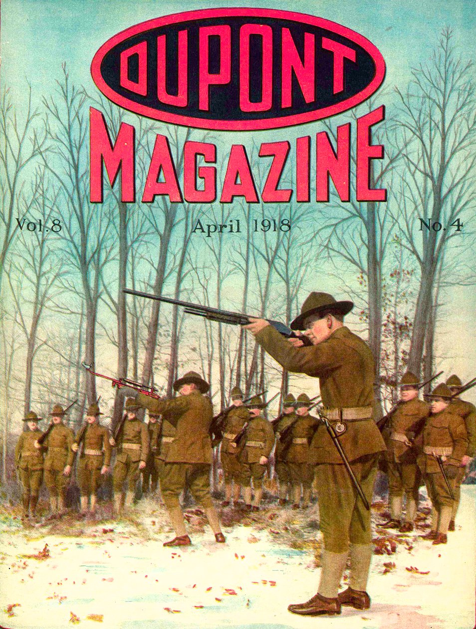 Katonák, a DuPont Magazin címlapja, 1918. április alkotó: American School