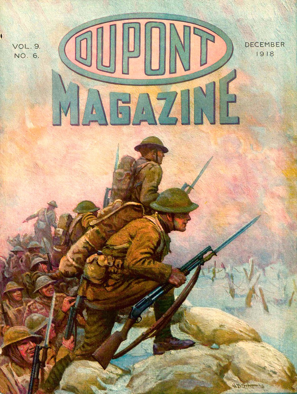Katonák a lövészárokban, a DuPont Magazin címlapja, 1918. december alkotó: American School