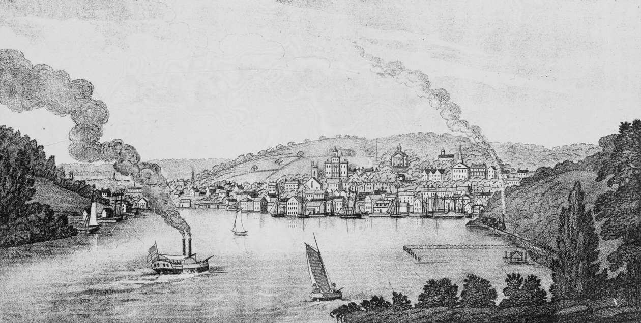 Norwich City déli képe, a „Connecticut Historical Collections”-ből, John Warner Barber, 1856 alkotó: American School