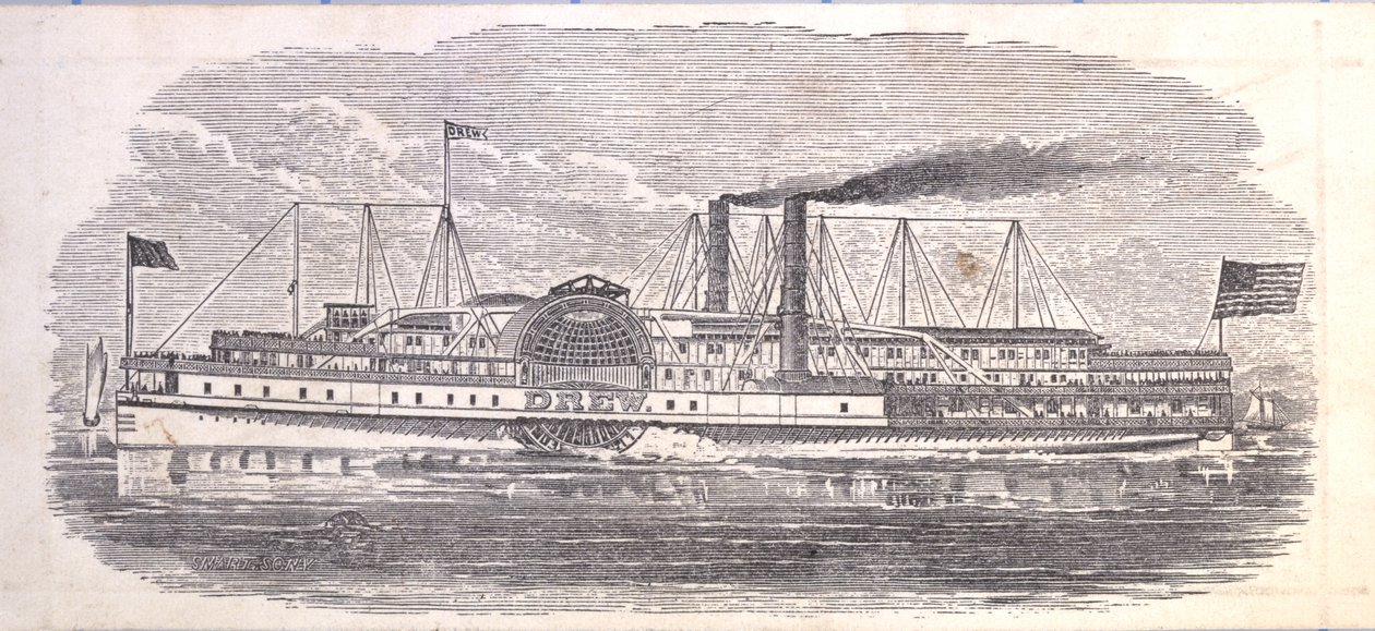 Steamship Drew, jegy a Peoples Evening Line-re, Albany-New York, verso (gravírozás [jegy]) alkotó: American School