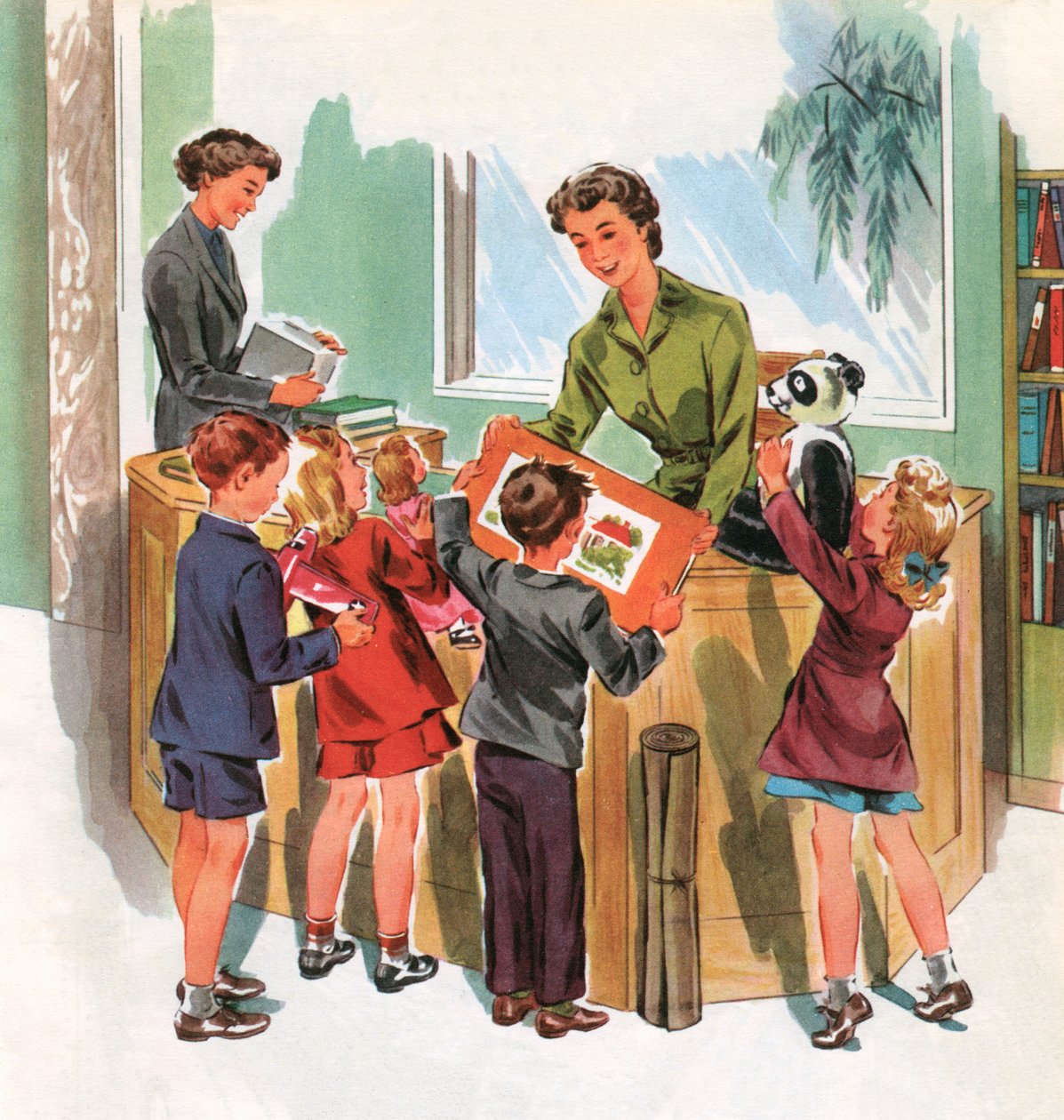 Diákok az iskolai könyvtárban, 1950 körül (szitanyomat) alkotó: American School