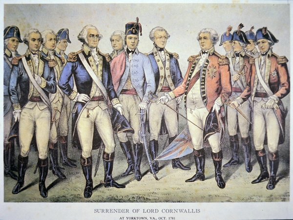 Lord Cornwallis megadása a virginiai Yorktownban alkotó: American School