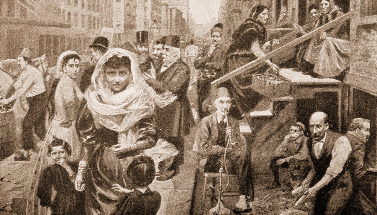 Szíriai közösség az alsó Washington utcában, New York (metszet) alkotó: American School