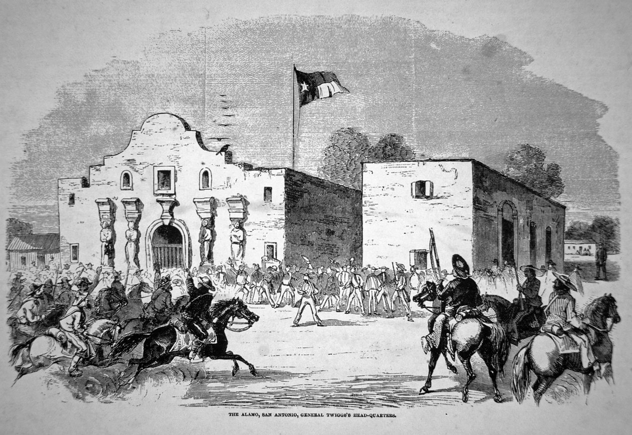 Alamo erőd San Antonio-ban, Twiggs szövetségi tábornok (1790-1862) főhadiszállása (litho) alkotó: American School