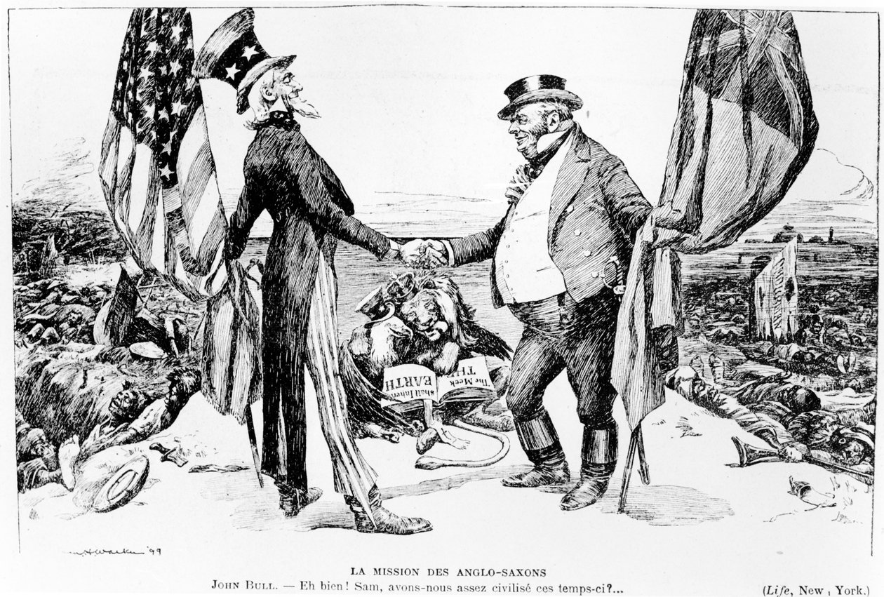 Az angolszász küldetés, illusztráció a Le Rire-ből, 1899 alkotó: American School