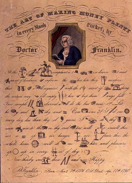 Doctor Franklin, kocsma: A sok pénz minden férfi zsebében keresésének művészete. szerző: Currier és Ives, New York (színes litho) alkotó: American School