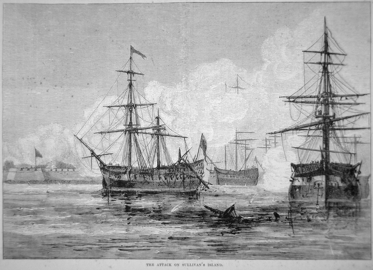 A támadás Sullivan szigetén, 1776. június 28. (litho) alkotó: American School