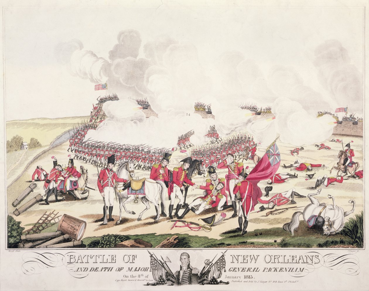 A New Orleans-i csata és Packenham vezérőrnagy halála, 1815. január 8. alkotó: American School