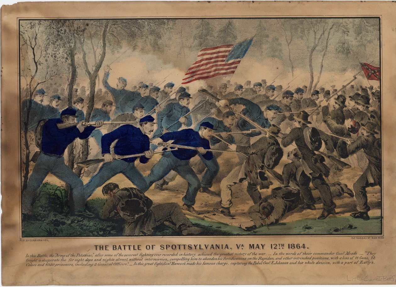 The Battle of Spotsylvania, Va. 1864. május 12., pub. szerző: Currier & Ives, 1864 körül alkotó: American School