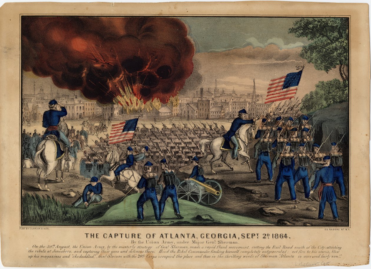 The Capture of Atlanta, Georgia, 1864. szeptember 2., pub. szerző: Currier & Ives, 1864 körül alkotó: American School