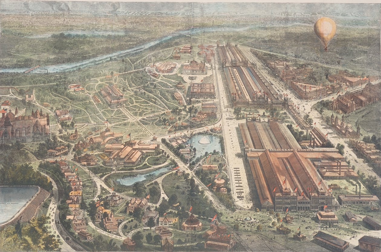 The Centennial – Balloon View of the Ground, Harpers Weekly, 1876 körül alkotó: American School