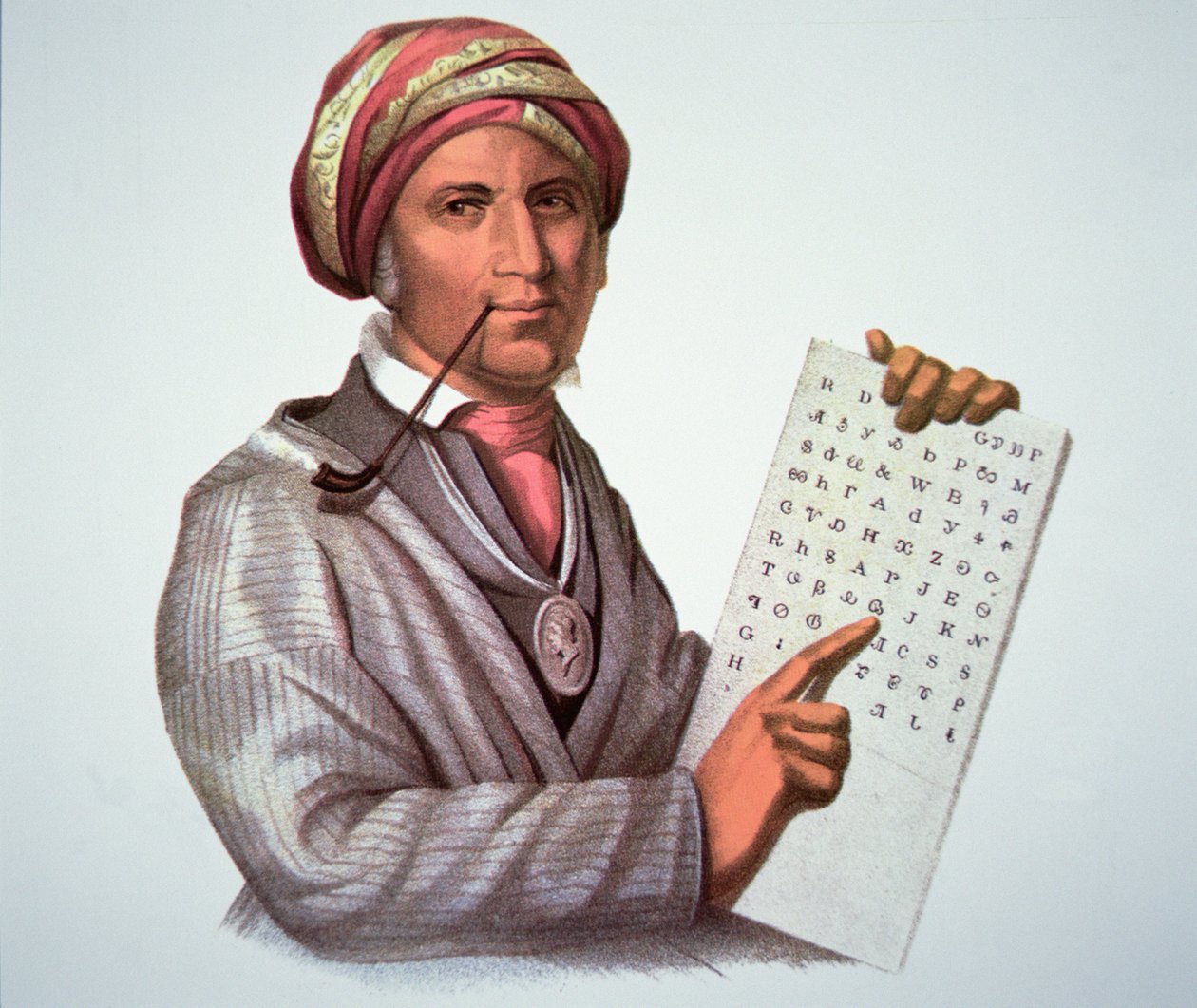 The Cherokee Scholar, Sequoyah (1776-1843) (színes litho) alkotó: American School