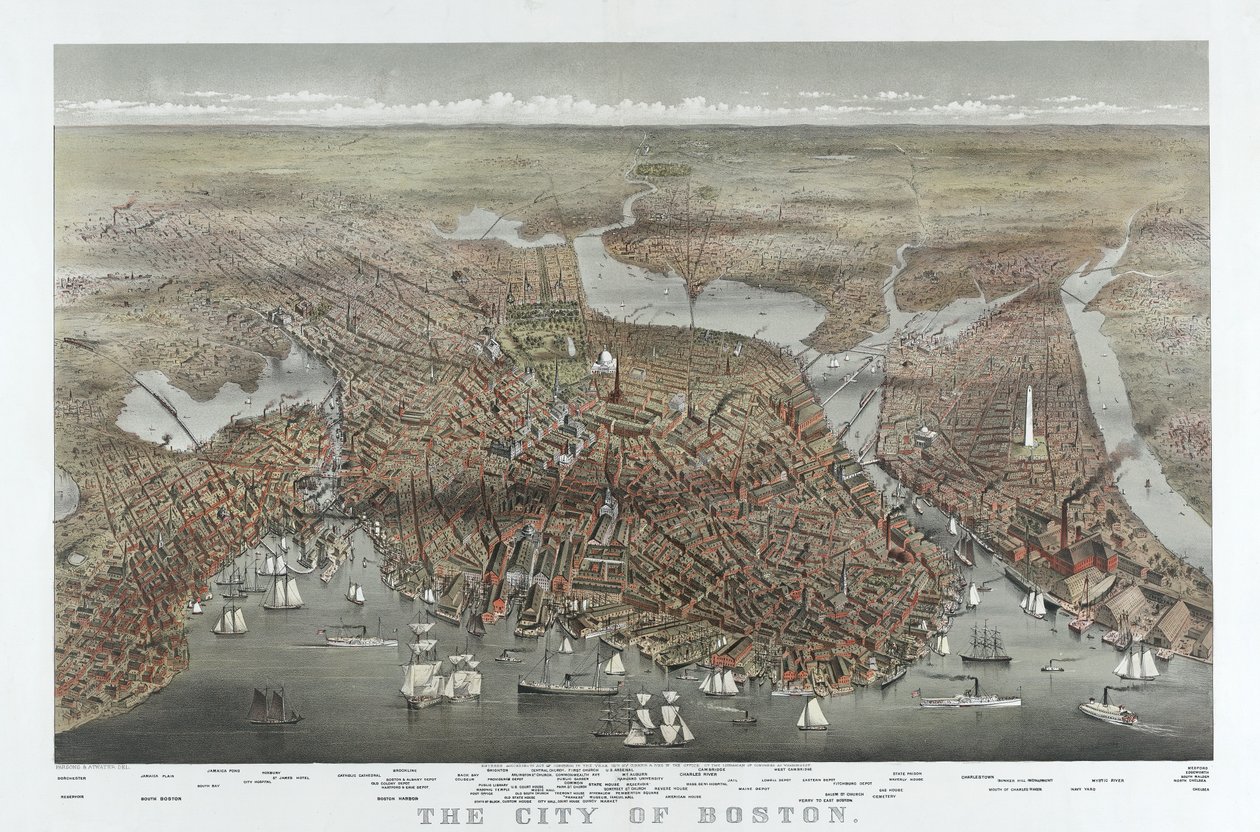 Boston városa, pub. 1873 (színes litográfia) alkotó: American School