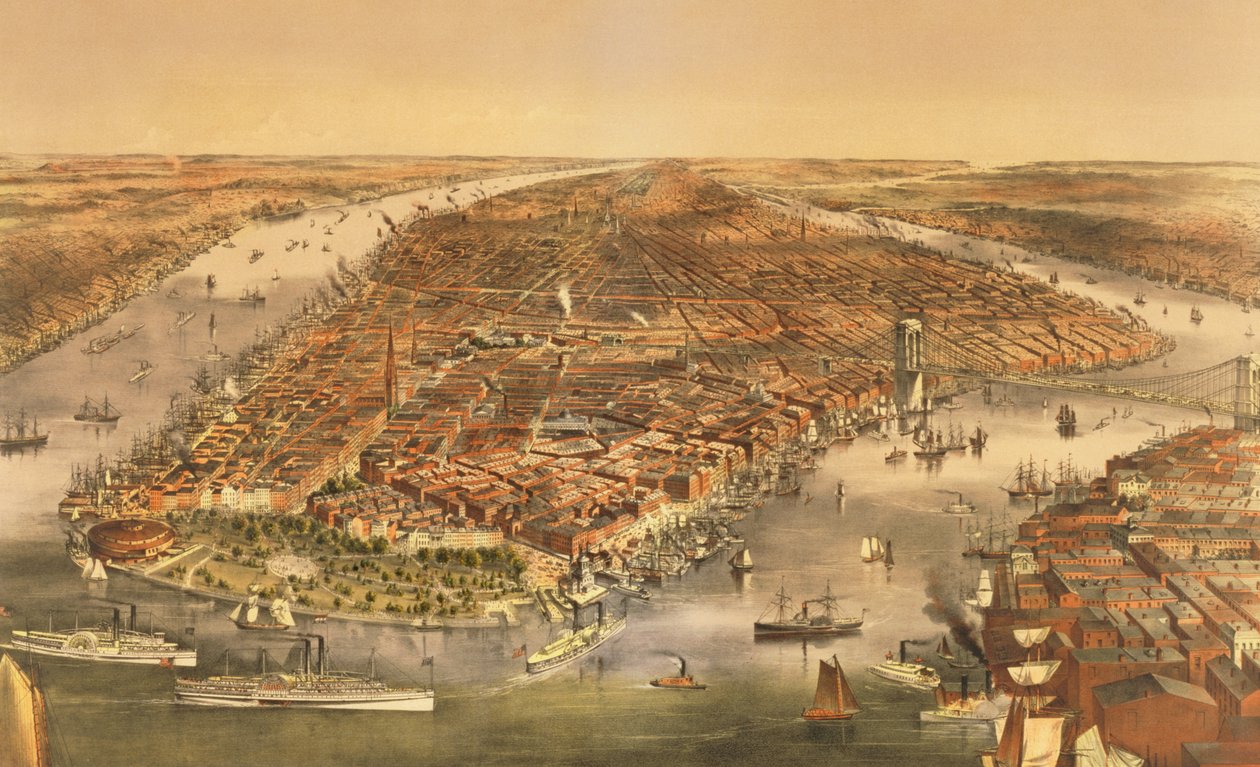 New York városa, kocsma. Currier és Ives, 1870 alkotó: American School