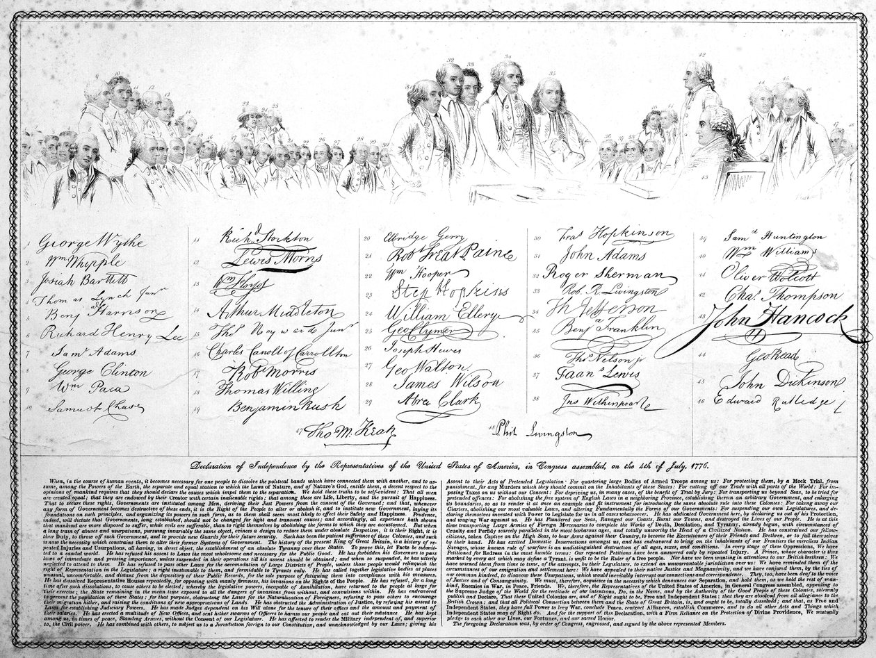 A Függetlenségi Nyilatkozat, vésett másolat alkotó: American School