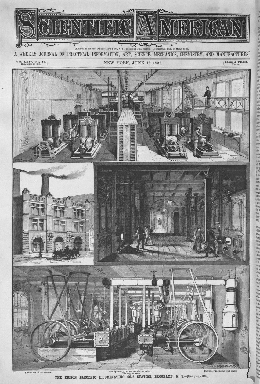 Az Edison Electric Illuminating Cos Station, a Scientific American illusztrációja, 1891 alkotó: American School
