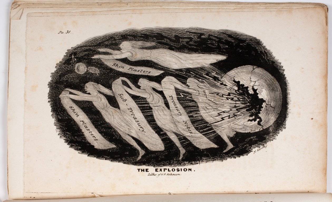 A robbanás, illusztráció a The Vision of Judgement vagy A Presen for the whig of 76 and 37 by Junius Jr., 1938 alkotó: American School