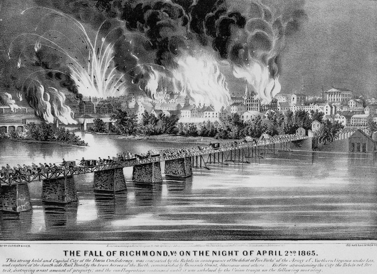 The Fall of Richmond, Va., 1865. április 2-án éjszaka, pub. Currier & Ives, 1865 alkotó: American School