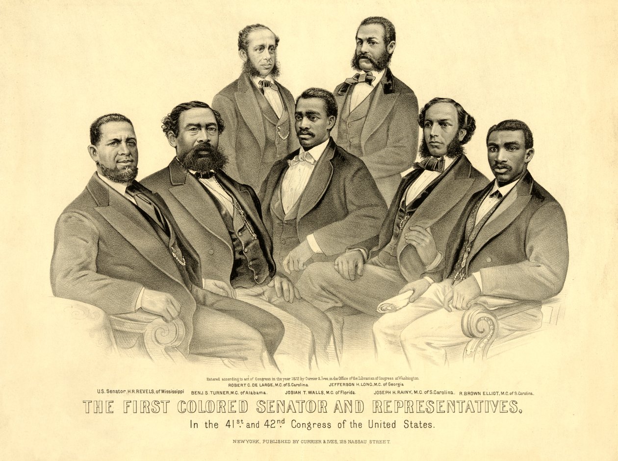 Az első színesbőrű szenátor és képviselők – az Egyesült Államok 41. és 42. kongresszusában, 1872. sz. (litho) alkotó: American School
