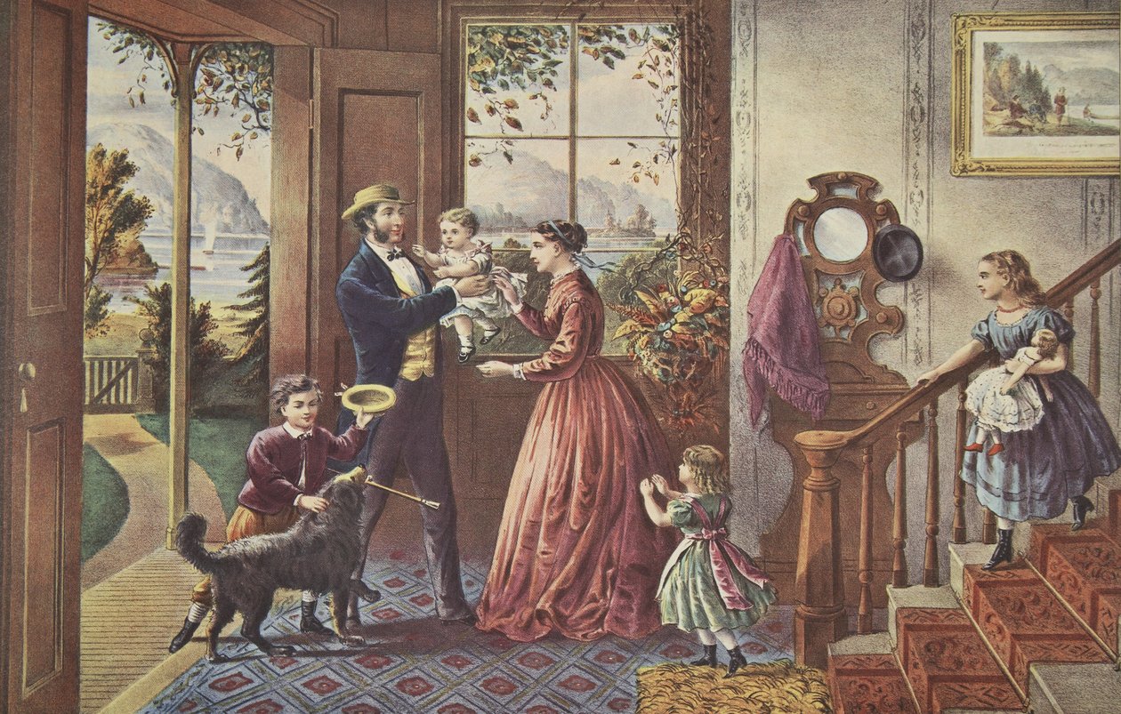 Az élet négy évszaka - Középkor, Az Erő Évszaka , kocsma. 1868, Currier & Ives alkotó: American School