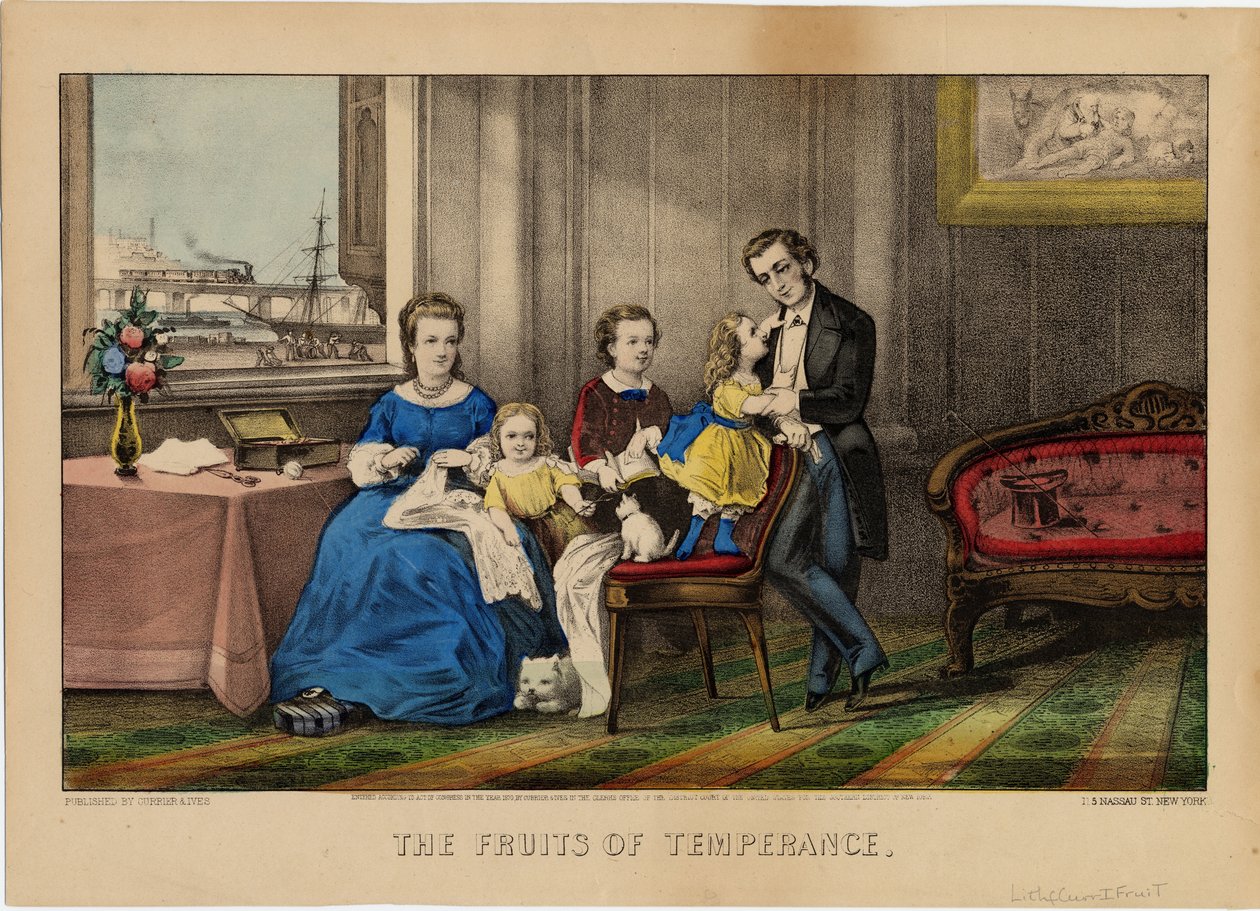 A mértékletesség gyümölcsei, kocsma. Currier & Ives, 1870 alkotó: American School