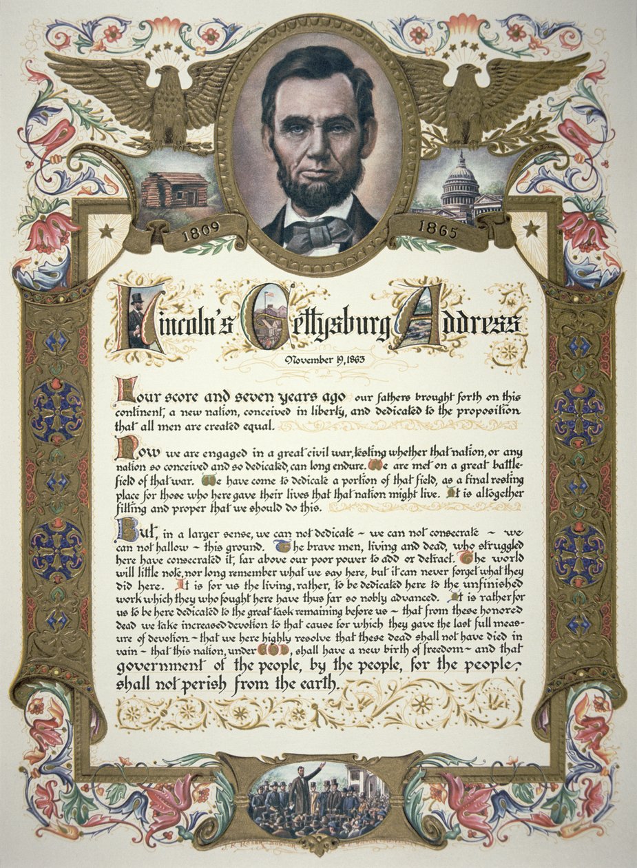 A gettysburgi beszéd, átadta Abraham Lincoln (1809-65) alkotó: American School