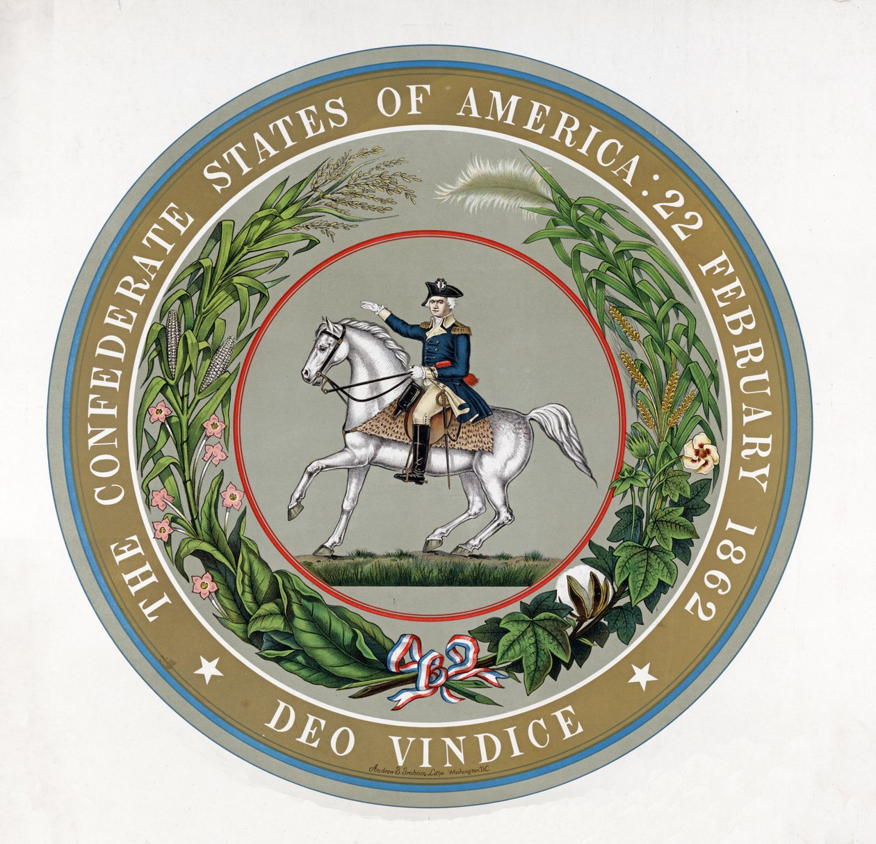 Az Amerikai Konföderációs Államok nagy pecsétje : 1862. február 22. - Deo Vindice, kiadó 1911 (színes litográfia) alkotó: American School