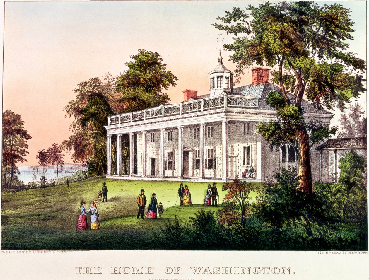George Washington otthona, Mount Vernon, Virginia, Nathaniel Currier (1813-88) és James Merritt Ives (1824-95) alkotó: American School