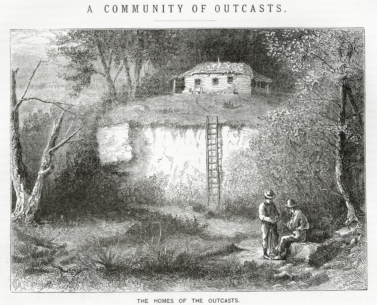 The Homes of the Outcasts, illusztráció az A Community of Outcasts című filmhez, az Appletons Journalból, 1872. március 23. alkotó: American School