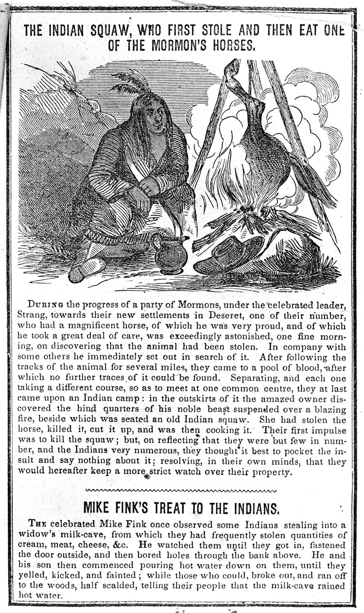 Az Indian Squaw, aki először ellopta, majd megette az egyik mormon lovat, a Crocketts Almanachból, 1852 alkotó: American School