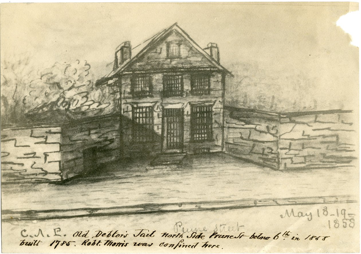 The Old Debtors Jail, Side of Prune St. 6. alatt, illusztráció a Castner Scrapbookból, 1858 (fotó-litó) alkotó: American School