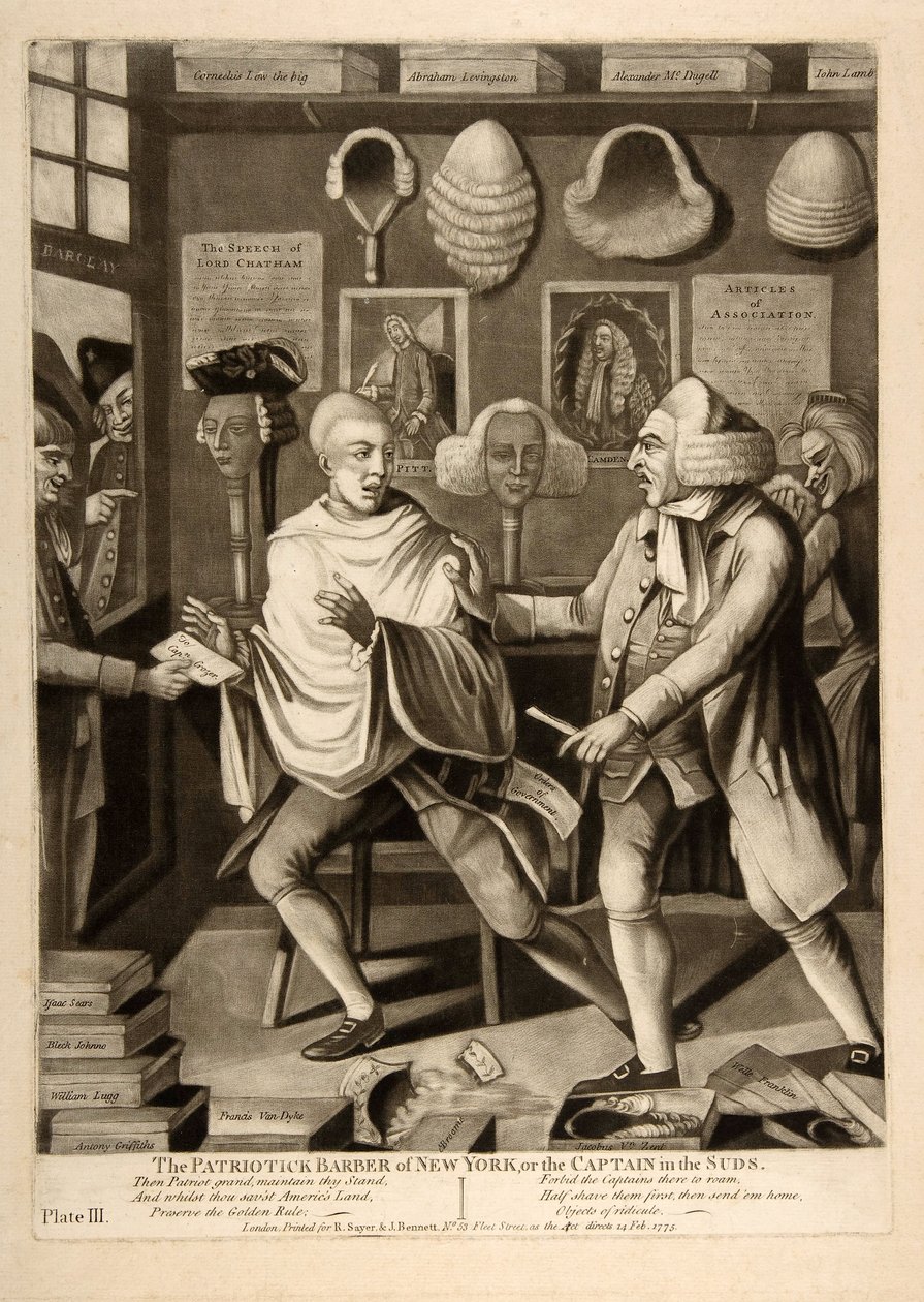 A Hazafias New York-i borbély, vagy a kapitány a habban, kocsmában. 1775 alkotó: American School