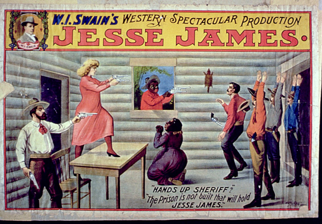 A börtönt nem építik, amiben Jesse James fog tartani, W. I. Swains reklámja: Jesse James látványos produkciója alkotó: American School