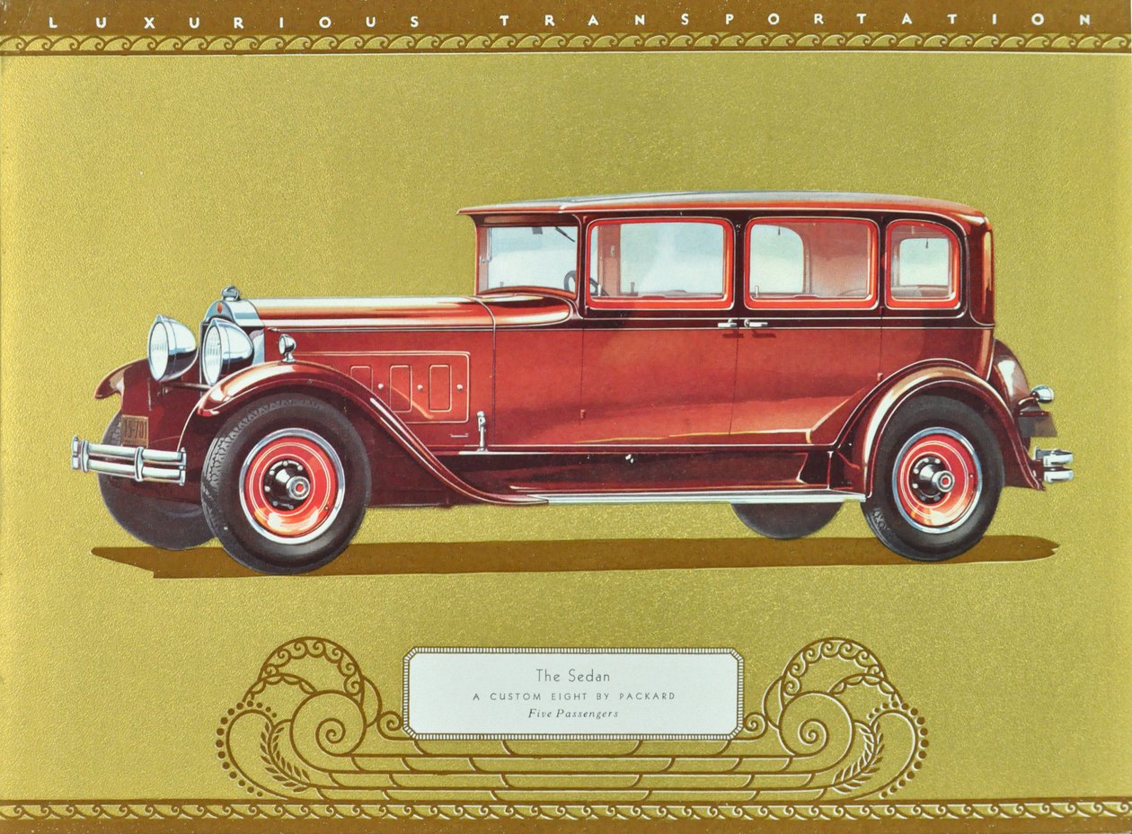 The Sedan, A Custom Eight by Packard, pub.1930 (színes litográfia) alkotó: American School